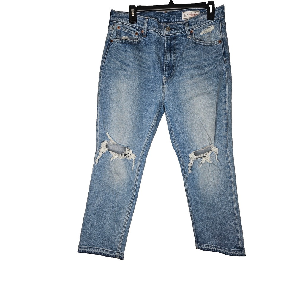 GAP Cheeky Straight‎ Jeans 31 High Rise Distressed Raw Hem Light Wash